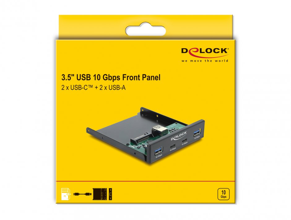 Imagine Front panel 3.5" USB 10 Gbps cu 2 x USB Type C + 2 x USB-A, Delock 64369