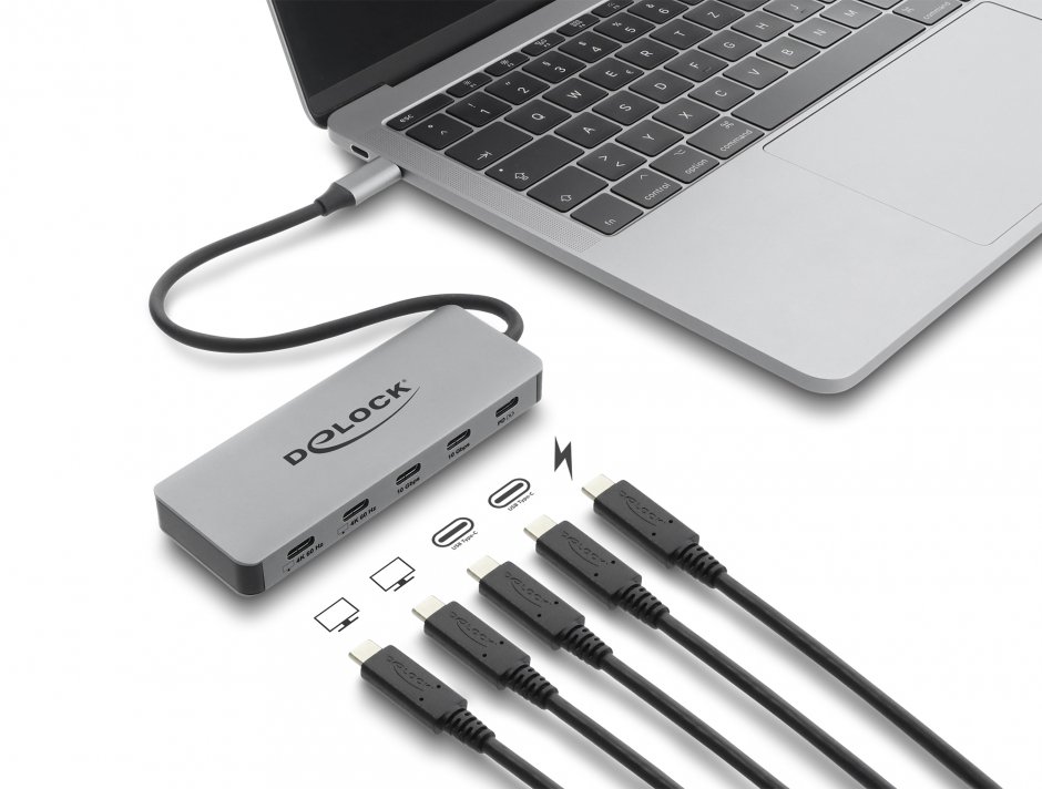 Imagine Docking station USB type C la 2 x USB-C 4K60Hz + 2 x USB-C 10Gbps + PD 3.0 100W, Delock 64371