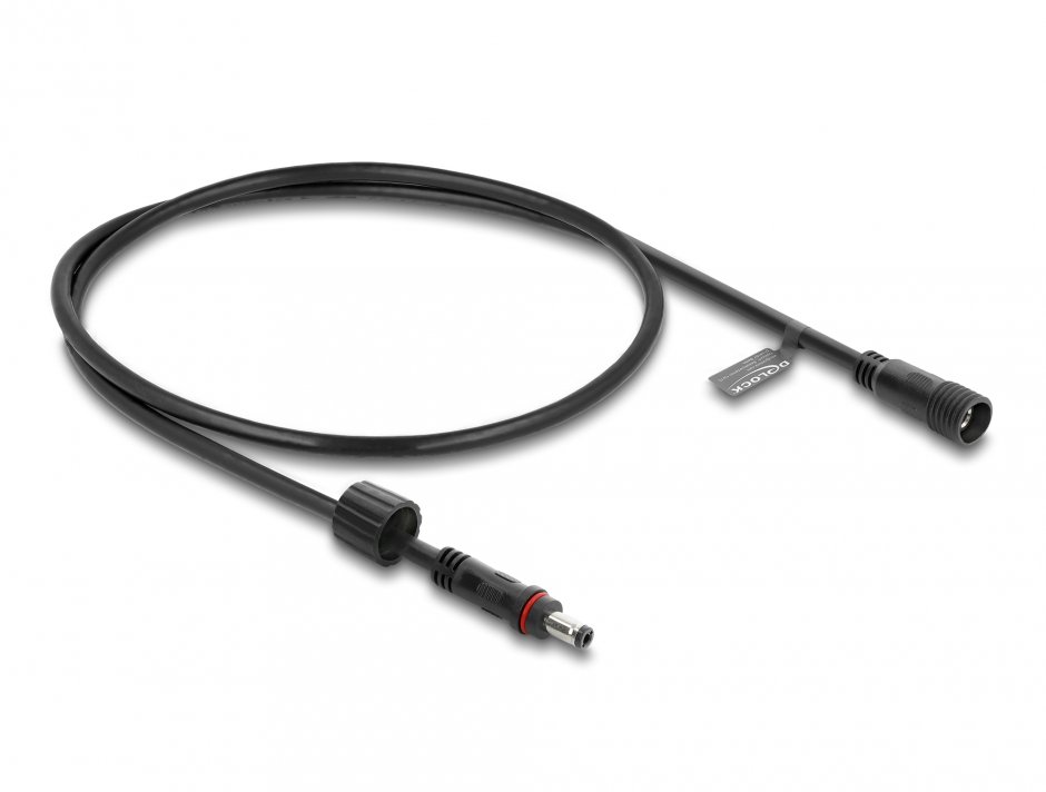 Imagine Cablu prelungitor alimentare 5.5 x 2.1mm T-M waterproof 0.5m Negru, Delock 66320