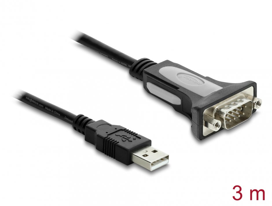 Imagine Cablu USB-A la Serial RS-232 D-Sub 9 pini 3m, Delock 66922