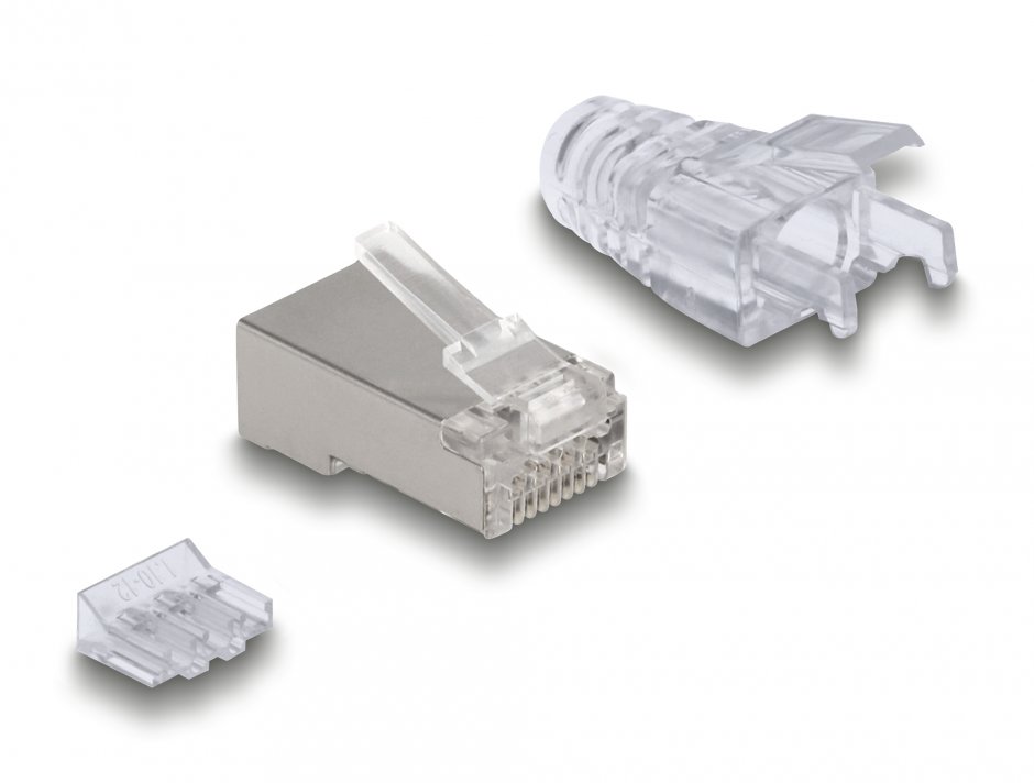 Imagine Set 50 buc conector RJ45 Cat.6A cu manson protectie transparent, Delock 67177