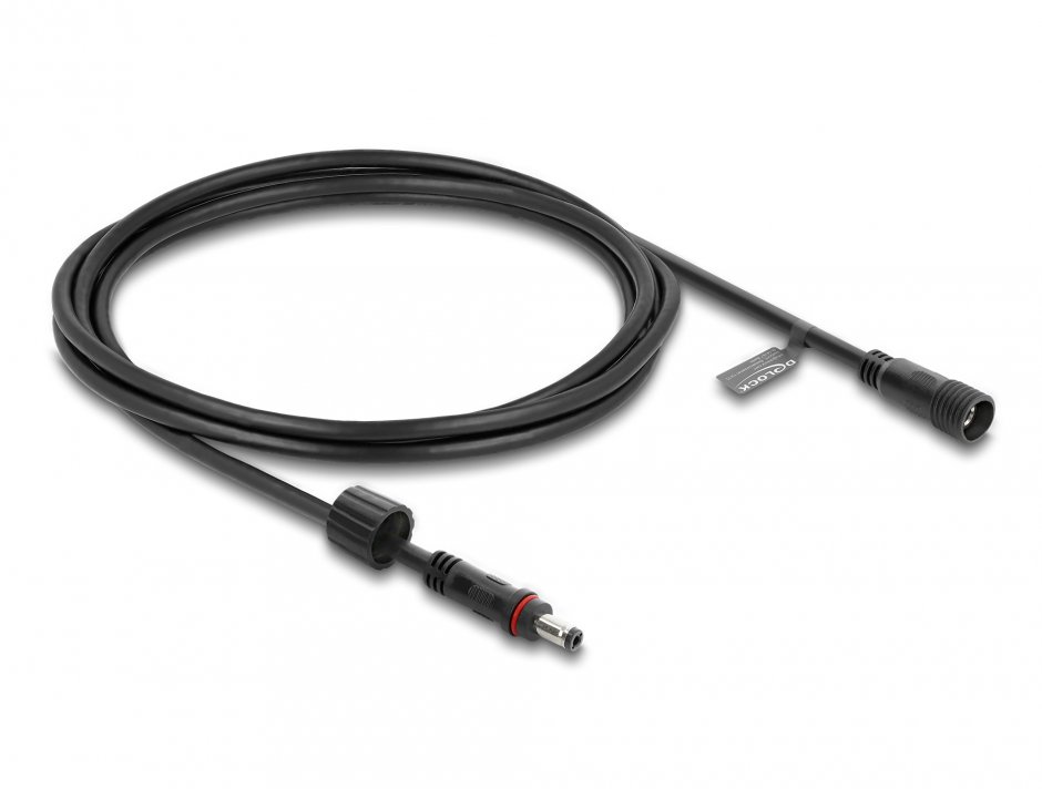 Imagine Cablu prelungitor alimentare 5.5 x 2.1mm T-M waterproof 2m Negru, Delock 67384