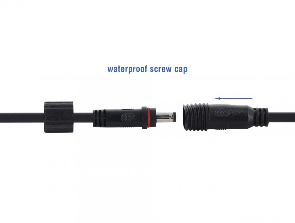 Imagine Cablu prelungitor alimentare 5.5 x 2.5mm T-M waterproof 0.5m Negru, Delock 67385