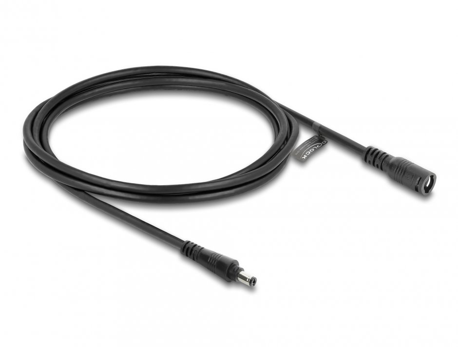 Imagine Cablu prelungitor alimentare 5.5 x 2.1mm cu blocare T-M 2m Negru, Delock 67390