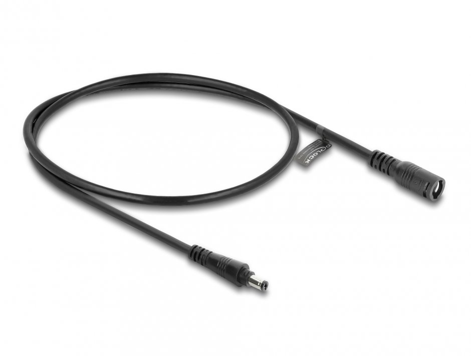 Imagine Cablu prelungitor alimentare 5.5 x 2.5mm cu blocare T-M 0.5m Negru, Delock 67391