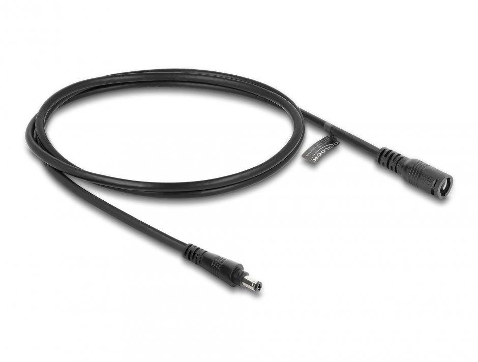 Imagine Cablu prelungitor alimentare 5.5 x 2.5mm cu blocare T-M 1m Negru, Delock 67392