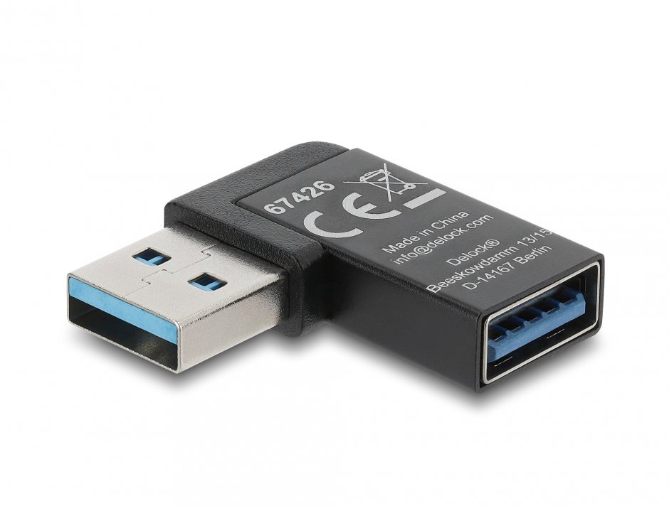 Imagine Adaptor USB-A 10Gbps unghi 90 grade T-M, Delock 67426