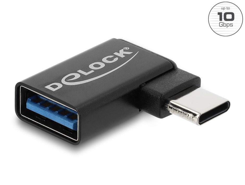 Imagine Adaptor USB-C 10 Gbps la USB-A unghi 90 grade T-M, Delock 67427