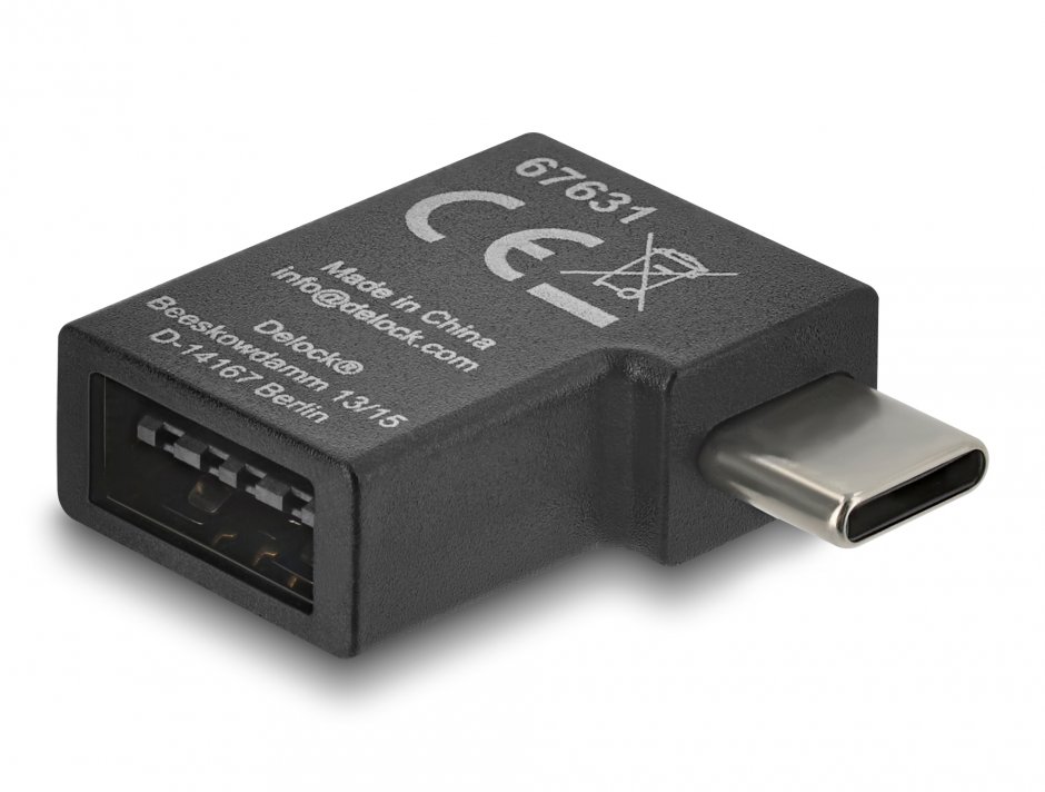 Imagine Adaptor USB-C 2.0 la EASY USB-A unghi 90 grade T-M, Delock 67631