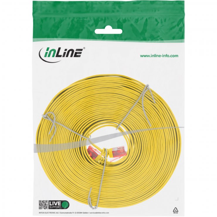 Imagine Cablu de retea RJ45 flat Cat.6 UTP 10m Galben, InLine IL71600Y