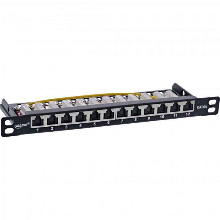 Imagine Patch panel 12 porturi 10" Cat.6A 0.5U + capac protectie Negru, InLine IL76819B