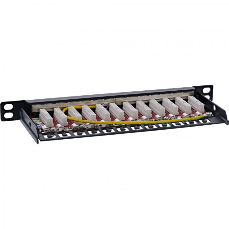 Imagine Patch panel 12 porturi 10" Cat.6A 0.5U + capac protectie Negru, InLine IL76819B