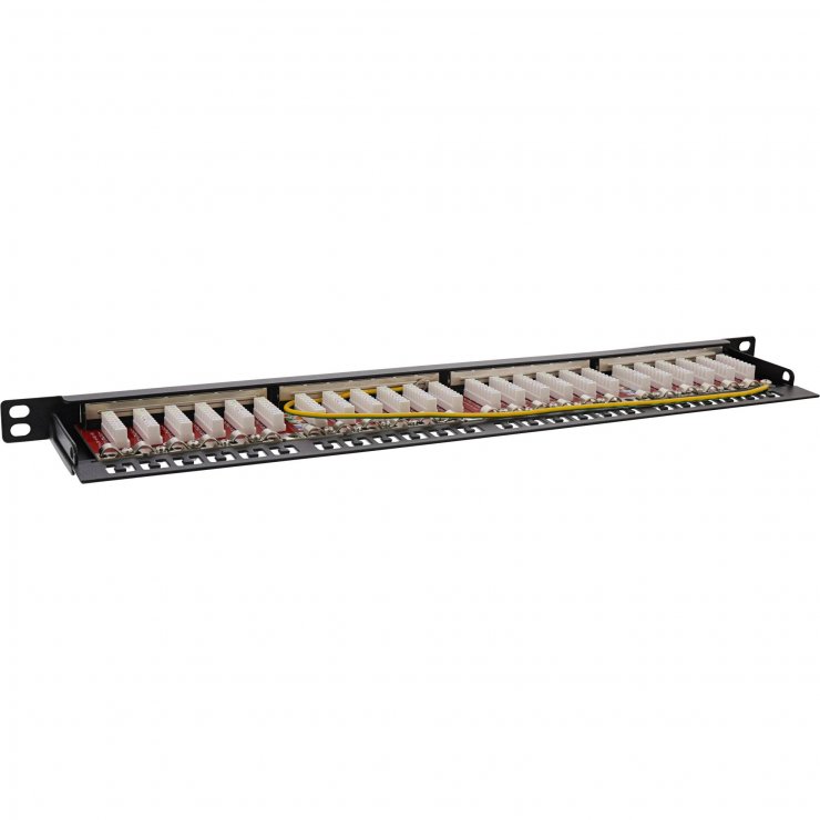 Imagine Patch panel 24 porturi 19" Cat.6A 0.5U + capac protectie Negru, InLine IL76824M