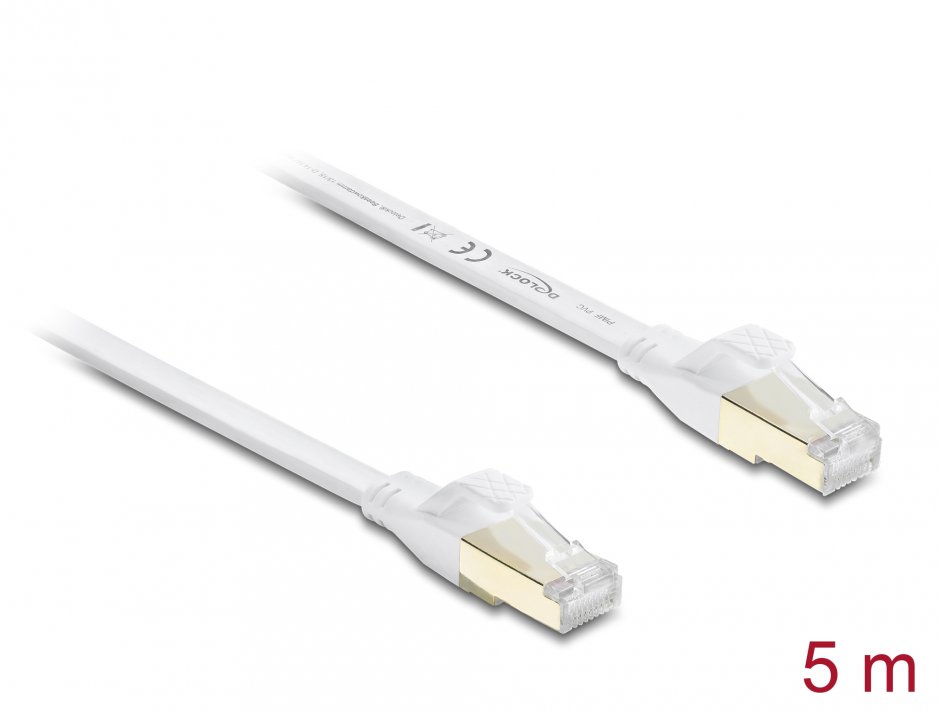 Imagine Cablu retea RJ45 Flat Cat.8.1 FTP 5m Alb, Delock 81028