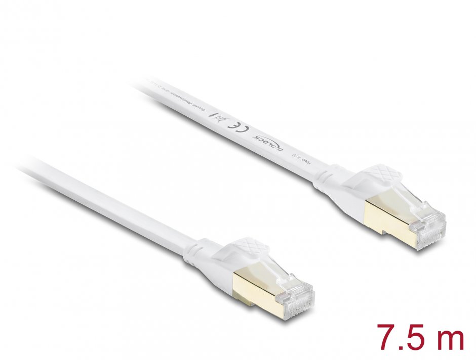 Imagine Cablu retea RJ45 Flat Cat.8.1 FTP 7.5m Alb, Delock 81029