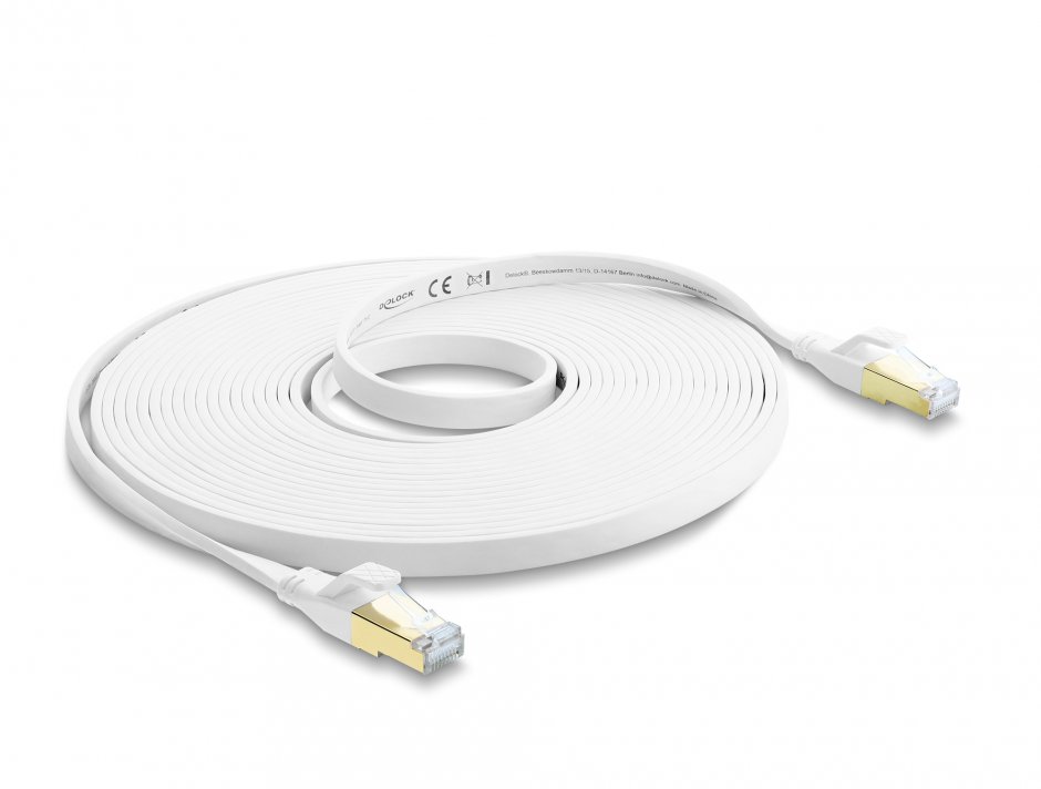Imagine Cablu retea RJ45 Flat Cat.8.1 FTP 7.5m Alb, Delock 81029