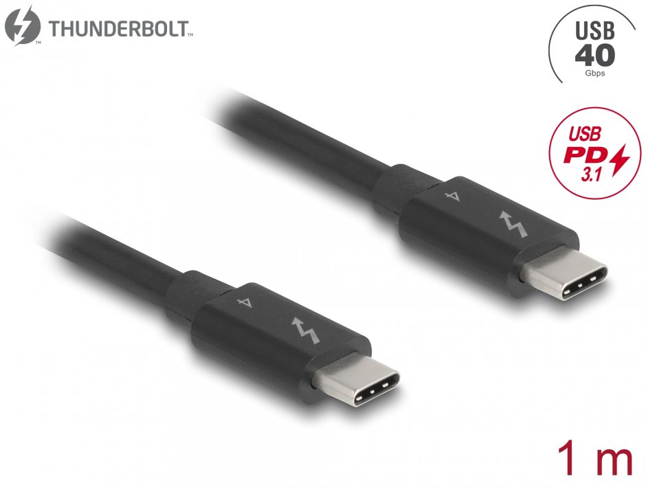 Imagine Cablu Thunderbolt 4 (USB type C) 40Gbps PD 3.1 240W 1m Negru, Delock 81249