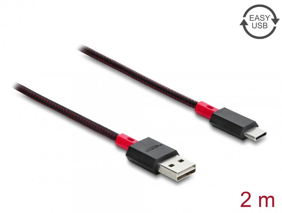 Imagine Cablu EASY-USB 2.0-A la USB Type C T-T 2m Negru, Delock 81543