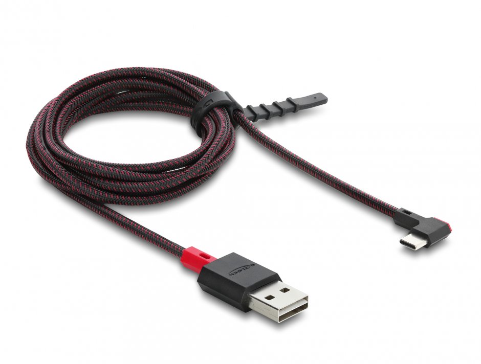 Imagine Cablu EASY-USB 2.0-A la USB Type C drept/unghi stanga/dreapta T-T 2m Negru, Delock 81547