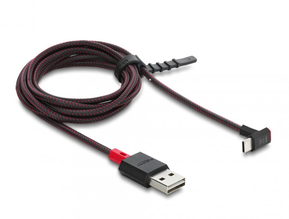 Imagine Cablu EASY-USB 2.0-A la USB Type C drept/unghi sus/jos T-T 2m Negru, Delock 81551