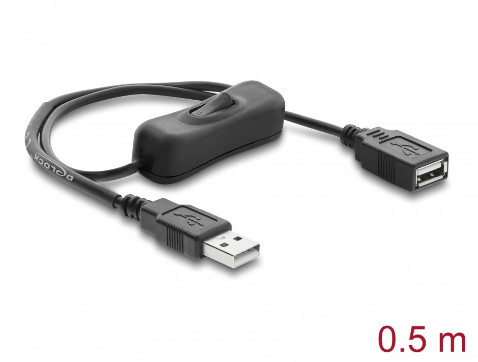 Imagine Cablu alimentare prelungitor USB-A cu switch ON/OFF T-M 0.5m, Delock 81655