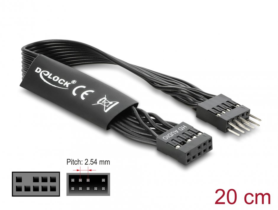 Imagine Cablu prelungitor HD Audio Flat placa baza pin header 9 pini M-T 0.2m Negru, Delock 86049