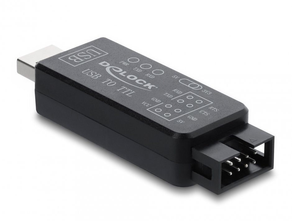 Imagine Convertor UART USB 2.0 la pin header TTL 3.3 V/TTL 5V + cablu 30cm, Delock 86093