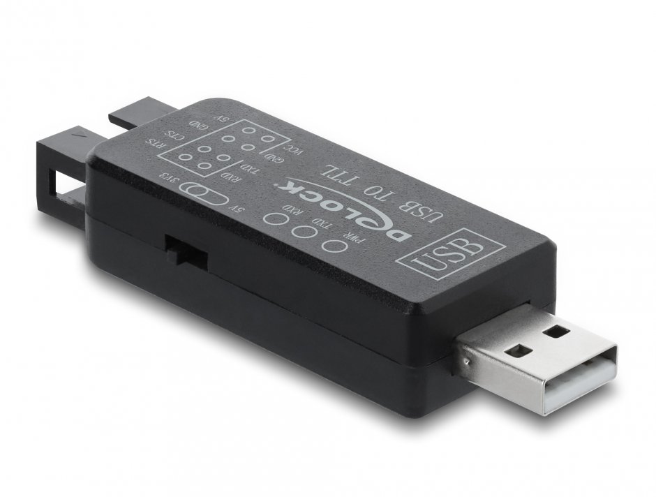Imagine Convertor UART USB 2.0 la pin header TTL 3.3 V/TTL 5V + cablu 30cm, Delock 86093