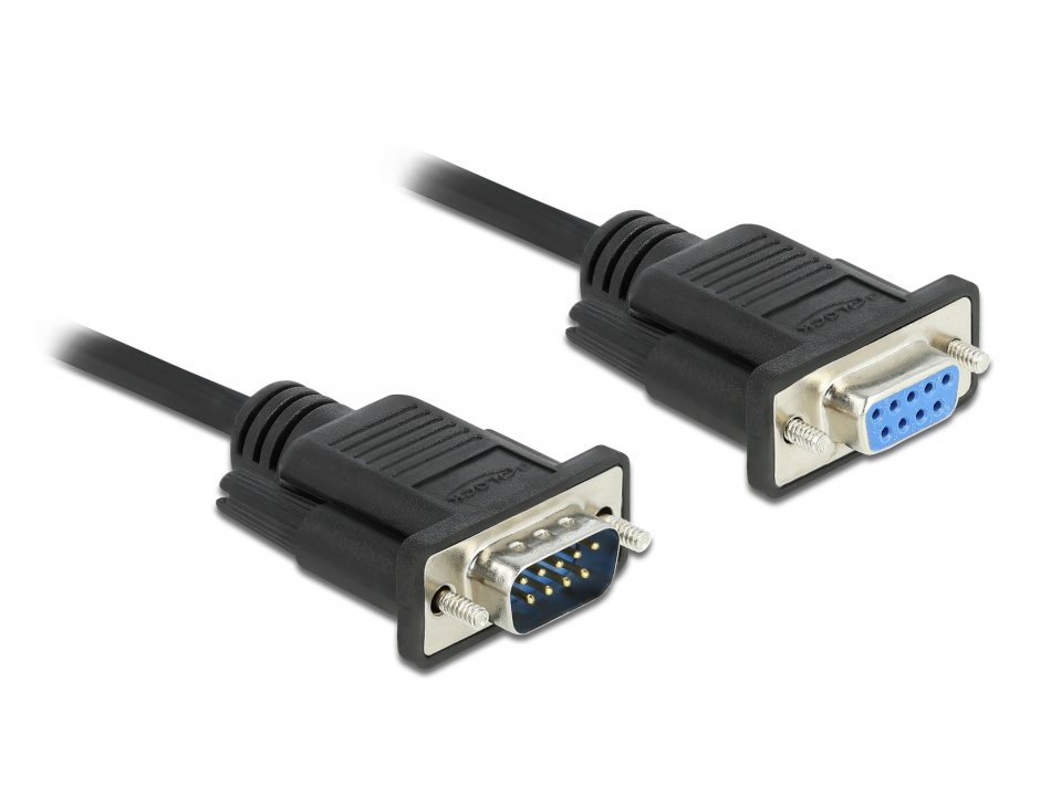 Imagine Cablu prelungitor serial RS-232 D-Sub 9 pini T-M 2m Negru, Delock 86579