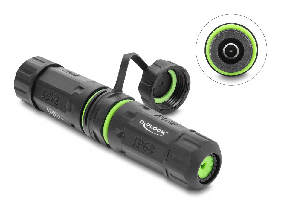 Imagine Conector DC 5.5 x 2.1mm M-M cu capac de protectie compatibil Starlink Negru, Delock 87180