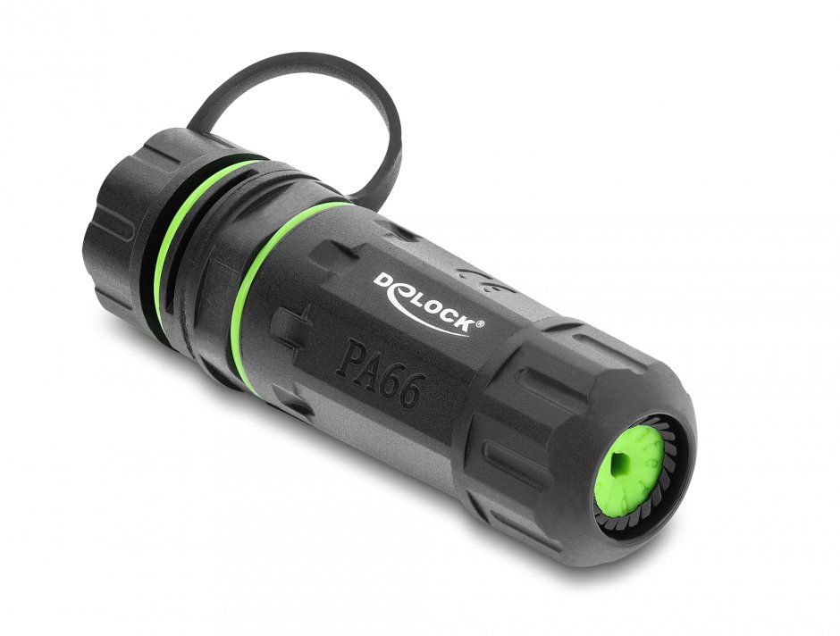 Imagine Conector DC 5.5 x 2.1mm M-M cu capac de protectie compatibil Starlink Negru, Delock 87180