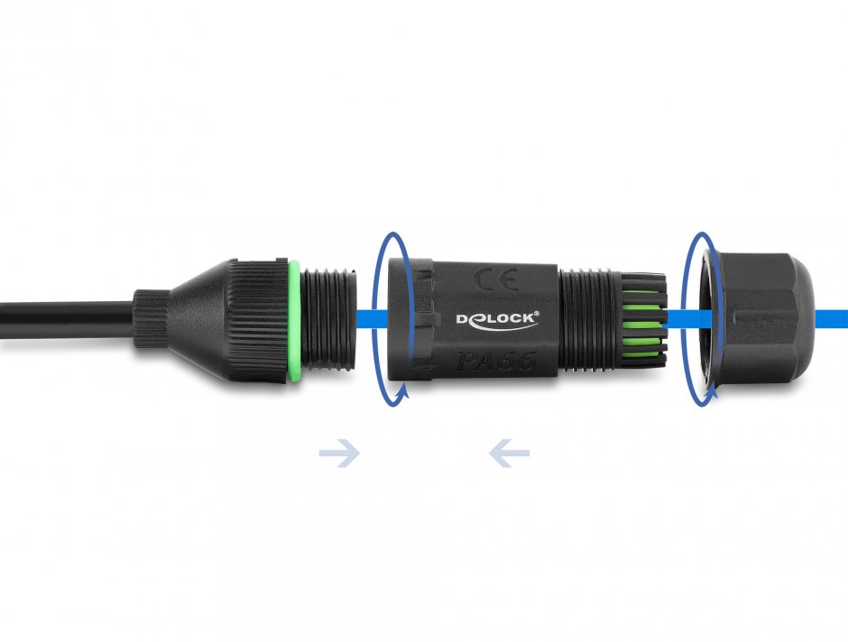 Imagine Cupla de retea RJ45 Cat.6 waterproof la fire deschise 0.5m, Delock 87181