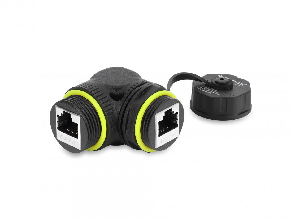 Imagine Cupla RJ45 Cat.6 ecranata waterproof IP68 unghi 90 grade M-M, Delock 87407