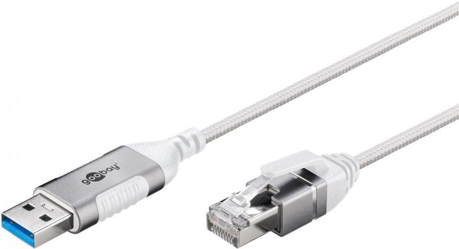 Imagine Cablu de retea USB-A la RJ45 Gigabit Cat.6 Slim 7.5m brodat Alb, Goobay G74382