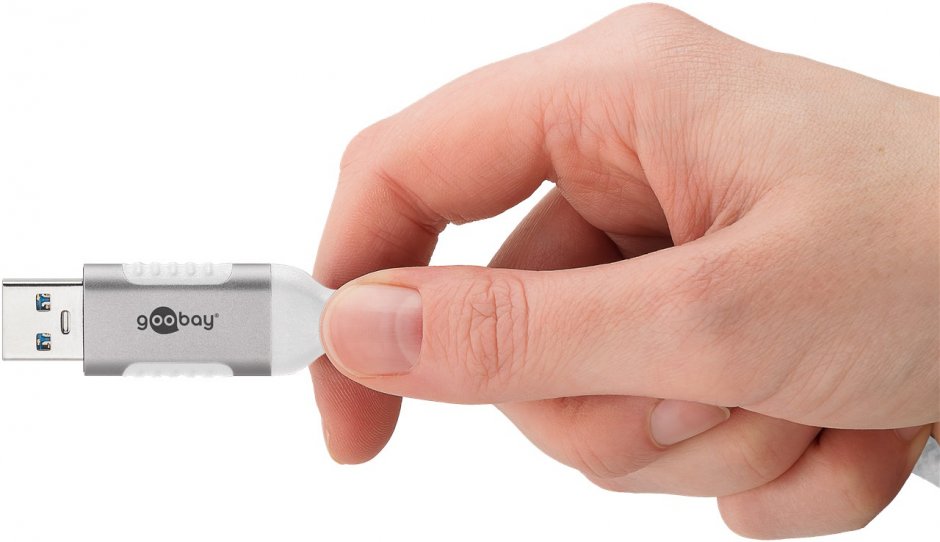 Imagine Cablu de retea USB-A la RJ45 Gigabit Cat.6 Slim 1m brodat Alb, Goobay G74377