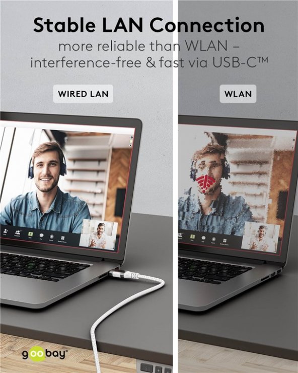 Imagine Cablu de retea USB type C la RJ45 Gigabit Cat.6 Slim 1m brodat Alb, Goobay G74385