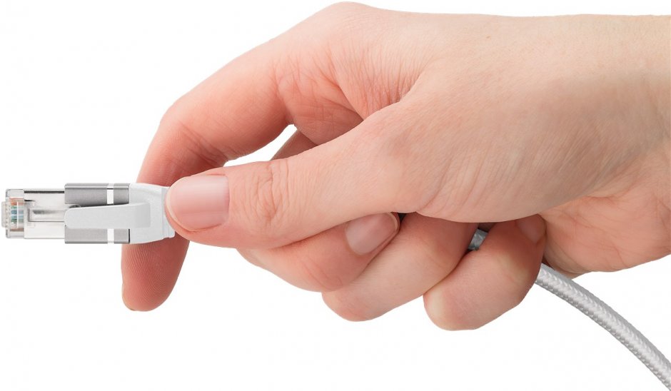 Imagine Cablu de retea USB-A la RJ45 Gigabit Cat.6 Slim 1m brodat Alb, Goobay G74377