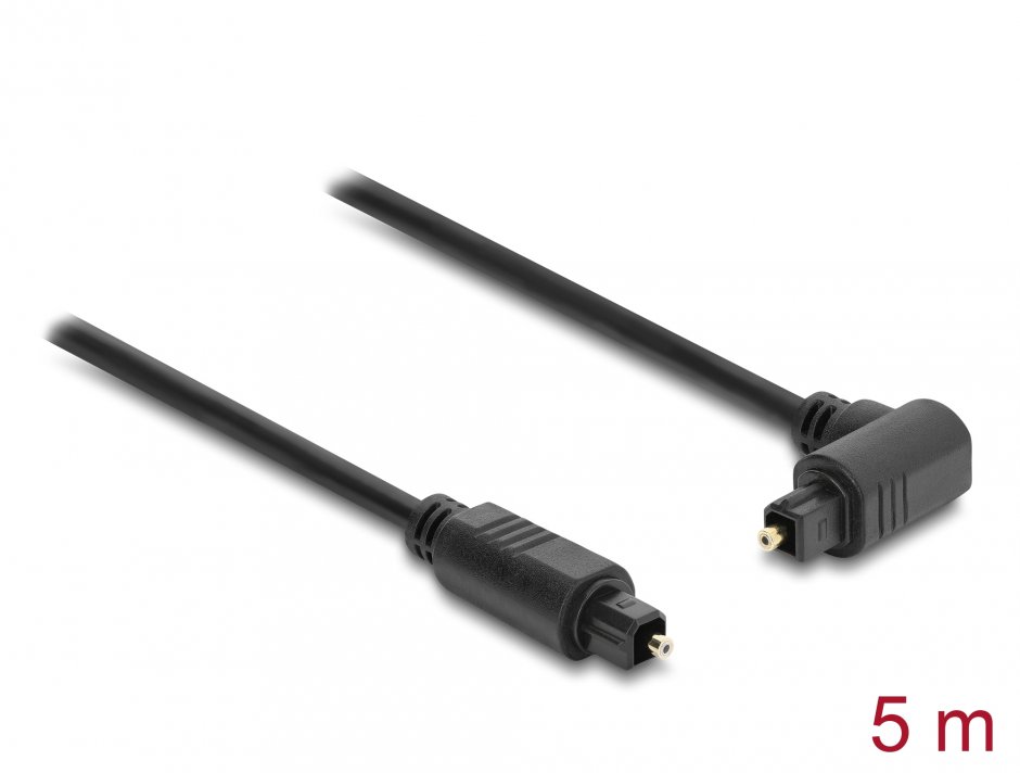 Imagine Cablu audio optic Toslink drept/unghi 90 grade 5m negru, Delock 90932