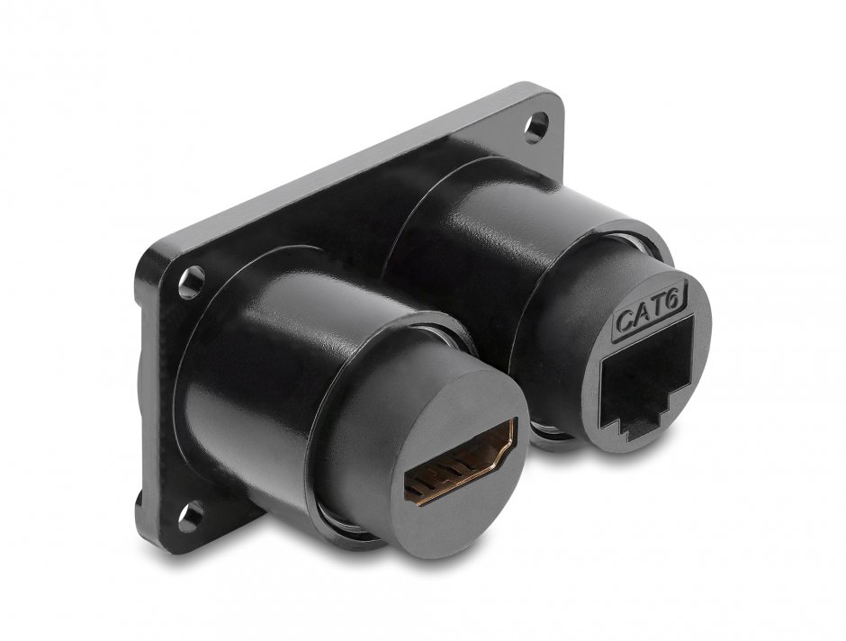 Imagine Priza montare birou cu RJ45 Cat.6 + HDMI 4K60Hz Negru, Delock 91172