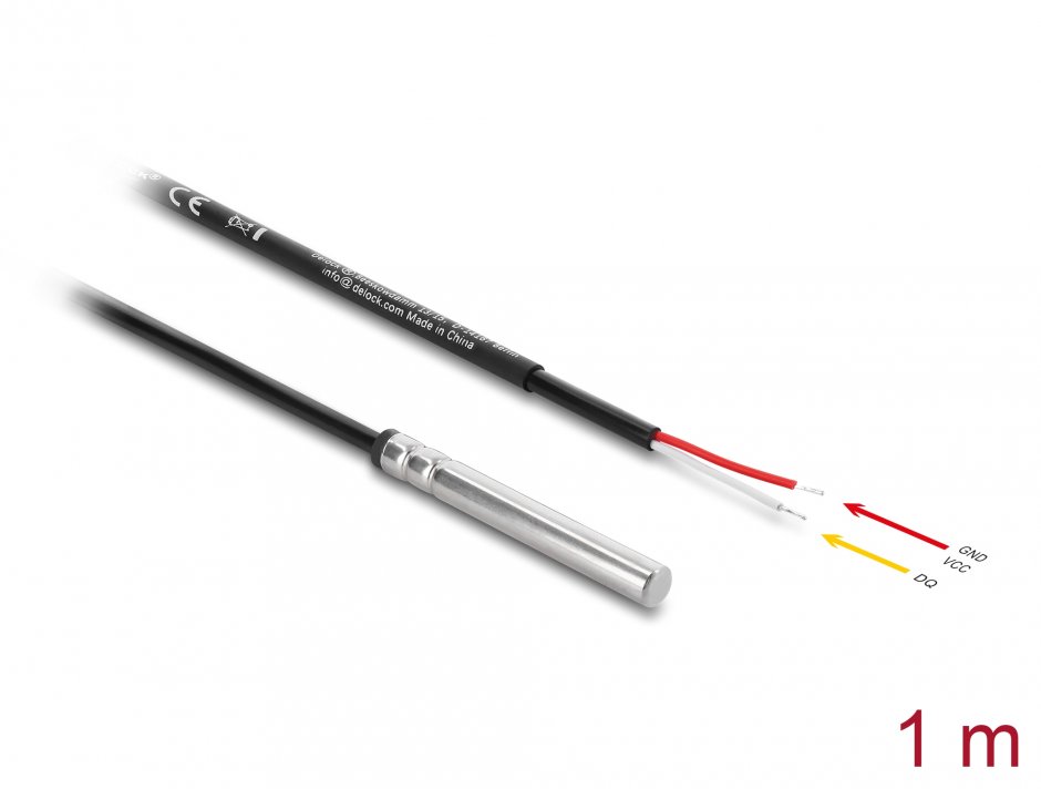 Imagine Senzor temperatura la 2 fire deschise DS18B20 1m, Delock 91406