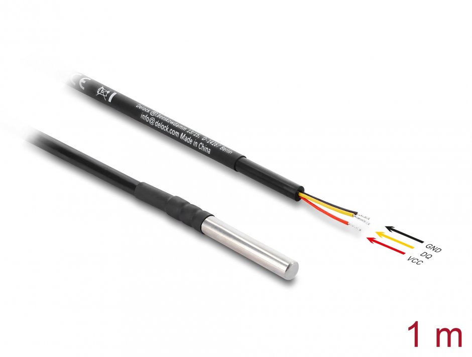 Imagine Senzor temperatura la 3 fire deschise DS18B20 1m, Delock 91407