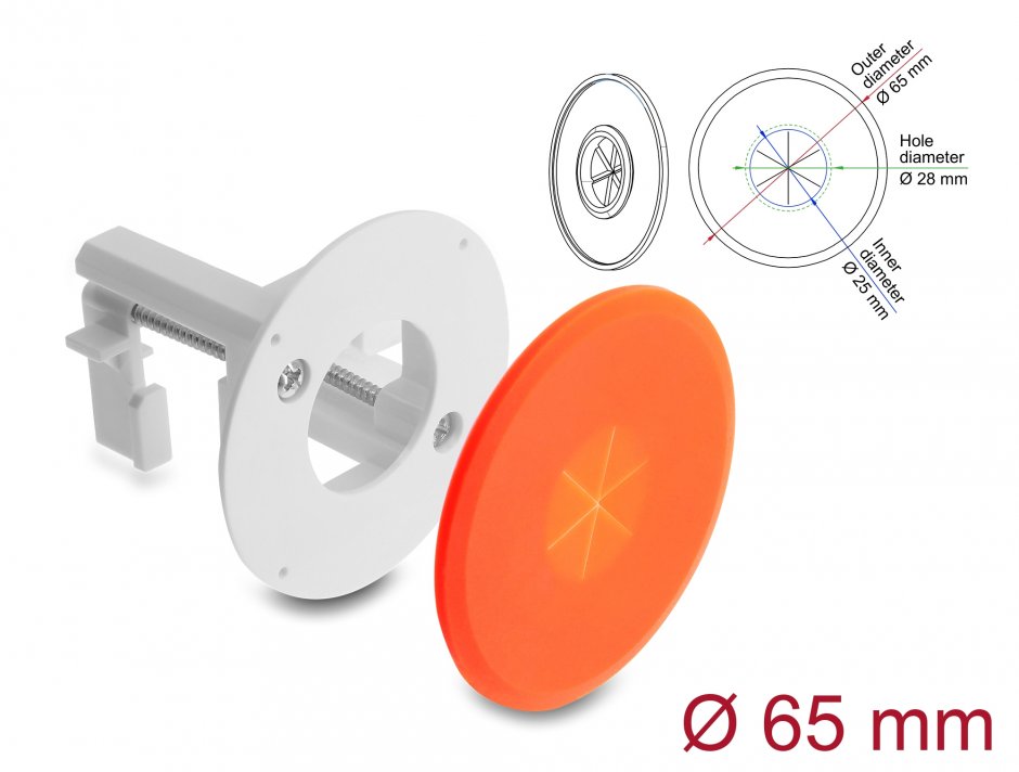 Imagine Organizator cabluri diametru 65mm montare perete/birou silicon Alb/Orange, Delock 91412