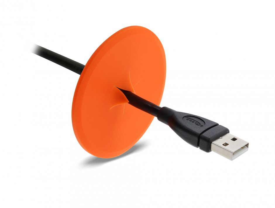Imagine Organizator cabluri diametru 65mm montare perete/birou silicon Alb/Orange, Delock 91412