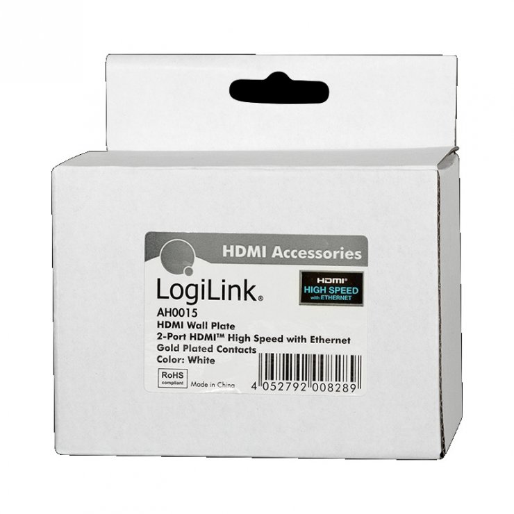 Imagine Priza de perete 2 porturi HDMI 4K30Hz Alb, LogiLink AH0015