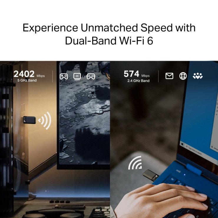 Imagine Adaptor USB wireless AX3000 Dual Band Wi-Fi 6, TP-LINK Archer TX50U