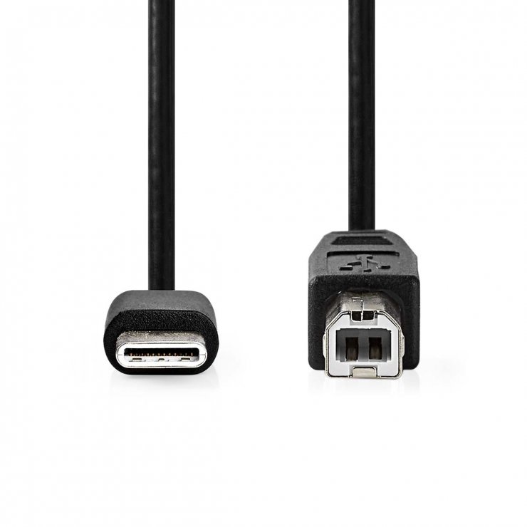 Imagine Cablu USB type C 2.0 la USB-B T-T 2m Negru, Nedis CCGB60650BK20