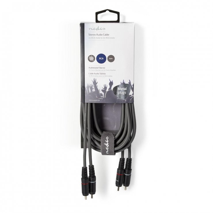 Imagine Cablu audio 2 x RCA la 2 x RCA T-T 3m, Nedis COTH24200GY30