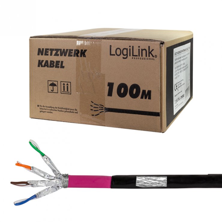 Imagine Rola 100m cablu de retea RJ45 exterior/Rezistent la intemperii Cat.7 LSOH Negru, Logilink CPV0082