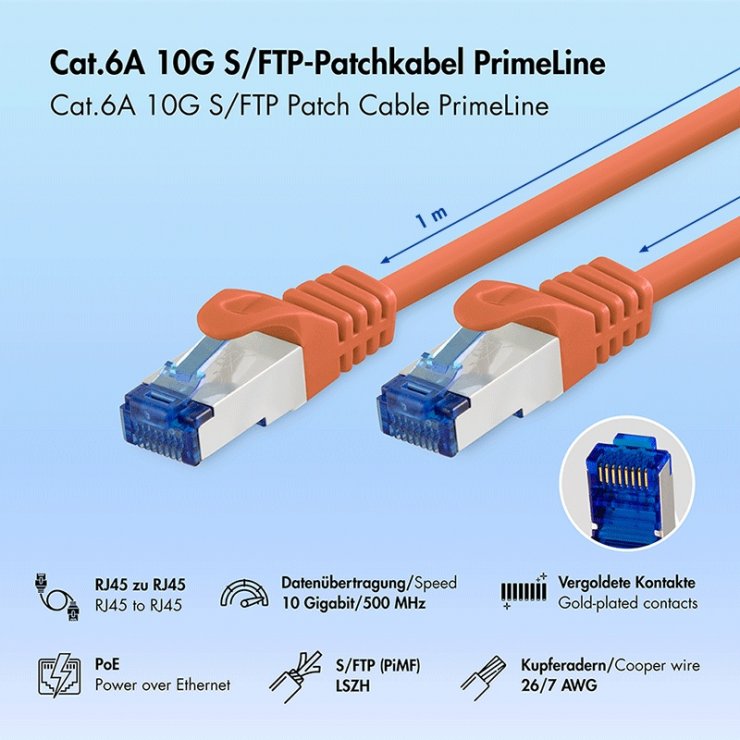 Imagine Cablu de retea RJ45 SFTP cat6A LSOH 1m orange, Logilink CQ3038S