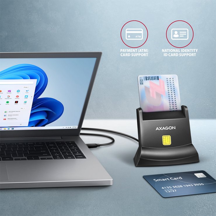 Imagine Cititor de carduri USB type C la Smart card/carte identitate, Axagon CRE-SM4NC